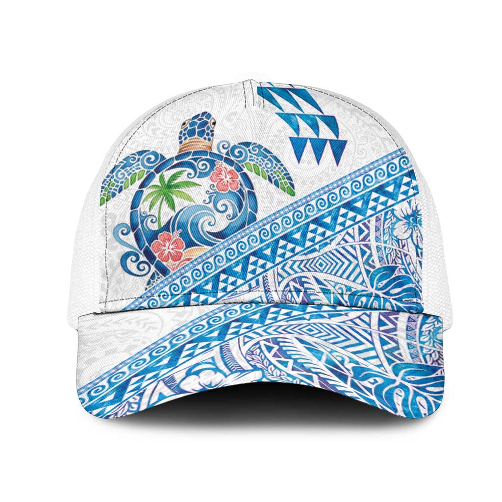 Hawaiian Abstract Sea Turtle Mesh Trucker Cap Polynesian Tapa Art and Kakau Tattoo White WaterColor LT03 One Size White White - Polynesian Pride