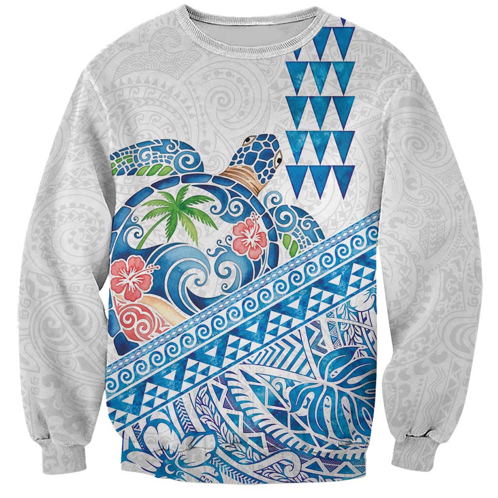 Hawaiian Abstract Sea Turtle Sweatshirt Polynesian Tapa Art and Kakau Tattoo White WaterColor LT03 Unisex White - Polynesian Pride