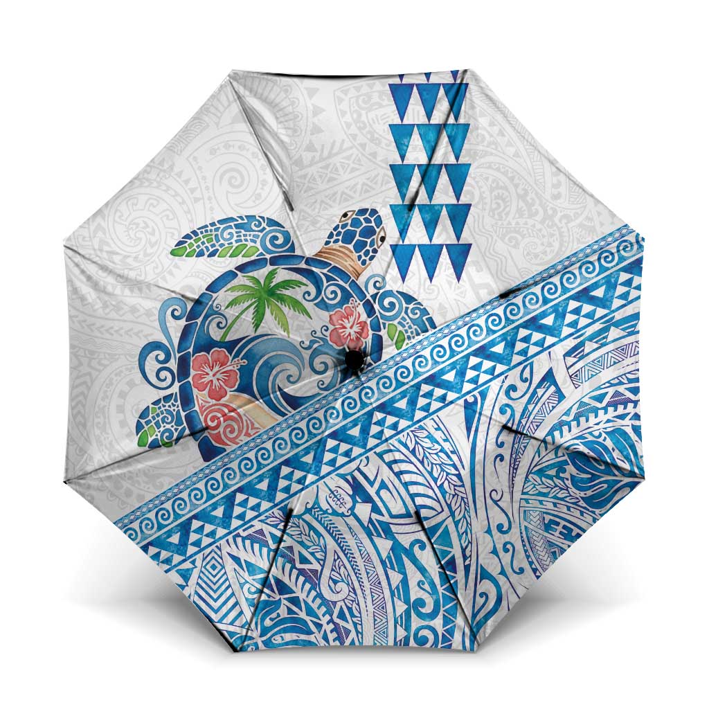 Hawaiian Abstract Sea Turtle Umbrella Polynesian Tapa Art and Kakau Tattoo White WaterColor LT03 One Size Folded 11.42 inch Opened Diameter 37.4 inch White - Polynesian Pride