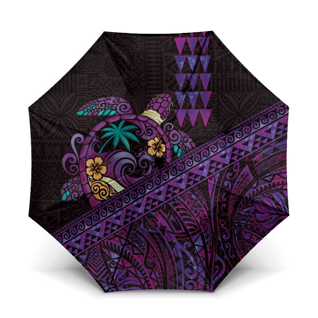Hawaiian Abstract Sea Turtle Umbrella Polynesian Tapa Art and Kakau Tattoo Purple WaterColor LT03 One Size Folded 11.42 inch Opened Diameter 37.4 inch Black - Polynesian Pride