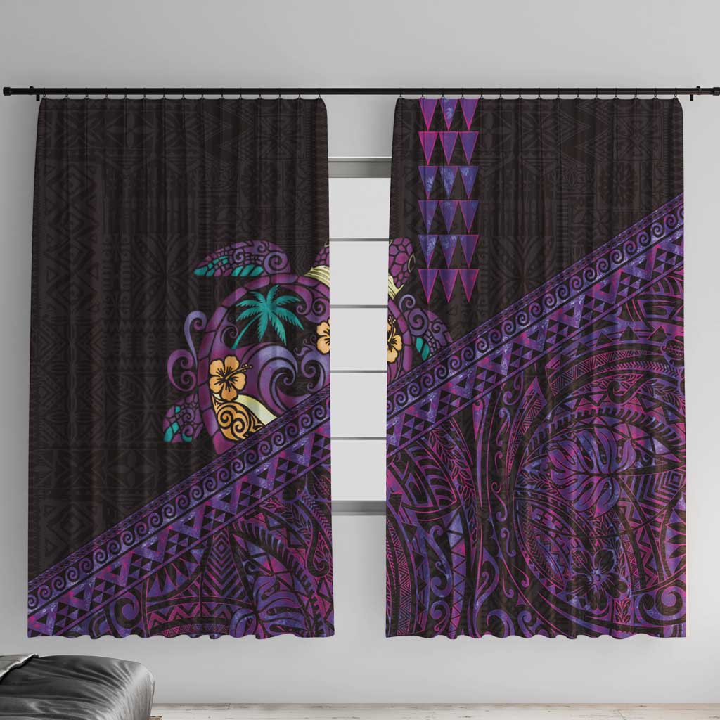 Hawaiian Abstract Sea Turtle Window Curtain Polynesian Tapa Art and Kakau Tattoo Purple WaterColor LT03 With Hooks Black - Polynesian Pride