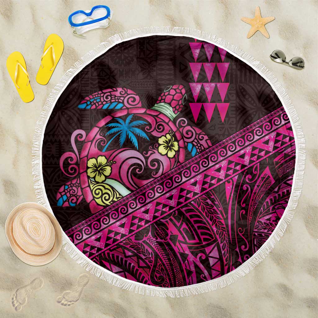 Hawaiian Abstract Sea Turtle Beach Blanket Polynesian Tapa Art and Kakau Tattoo Pink WaterColor LT03 One Size 150cm Black - Polynesian Pride
