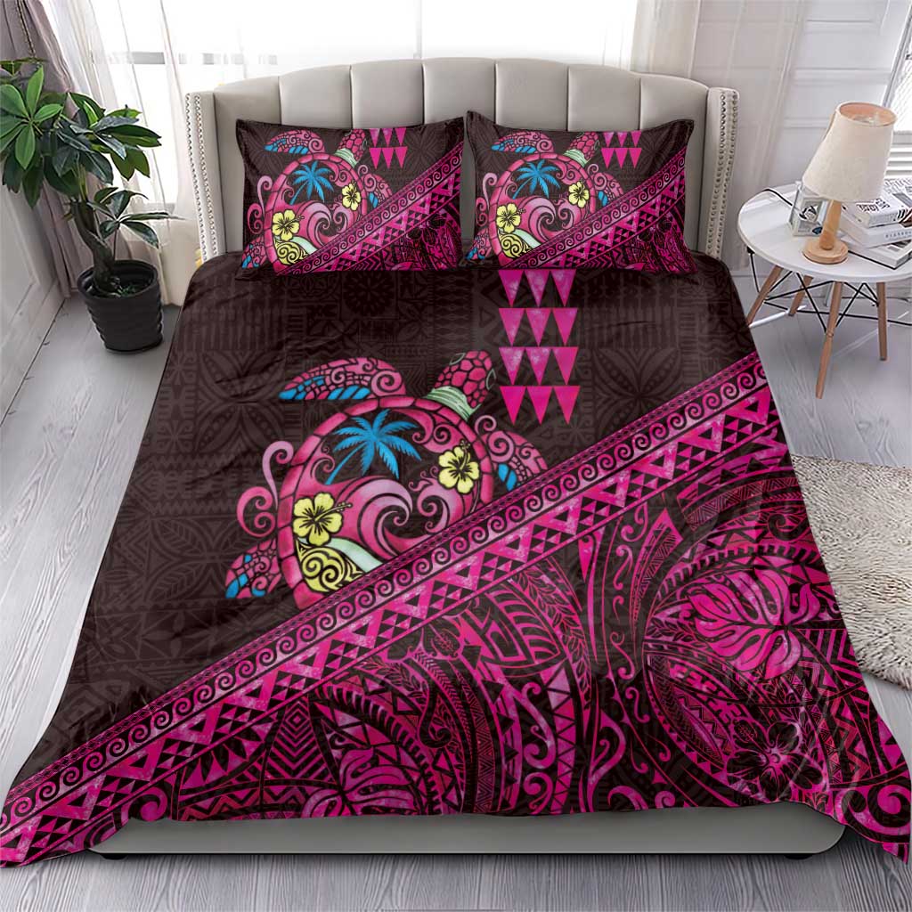 Hawaiian Abstract Sea Turtle Bedding Set Polynesian Tapa Art and Kakau Tattoo Pink WaterColor LT03 - Polynesian Pride