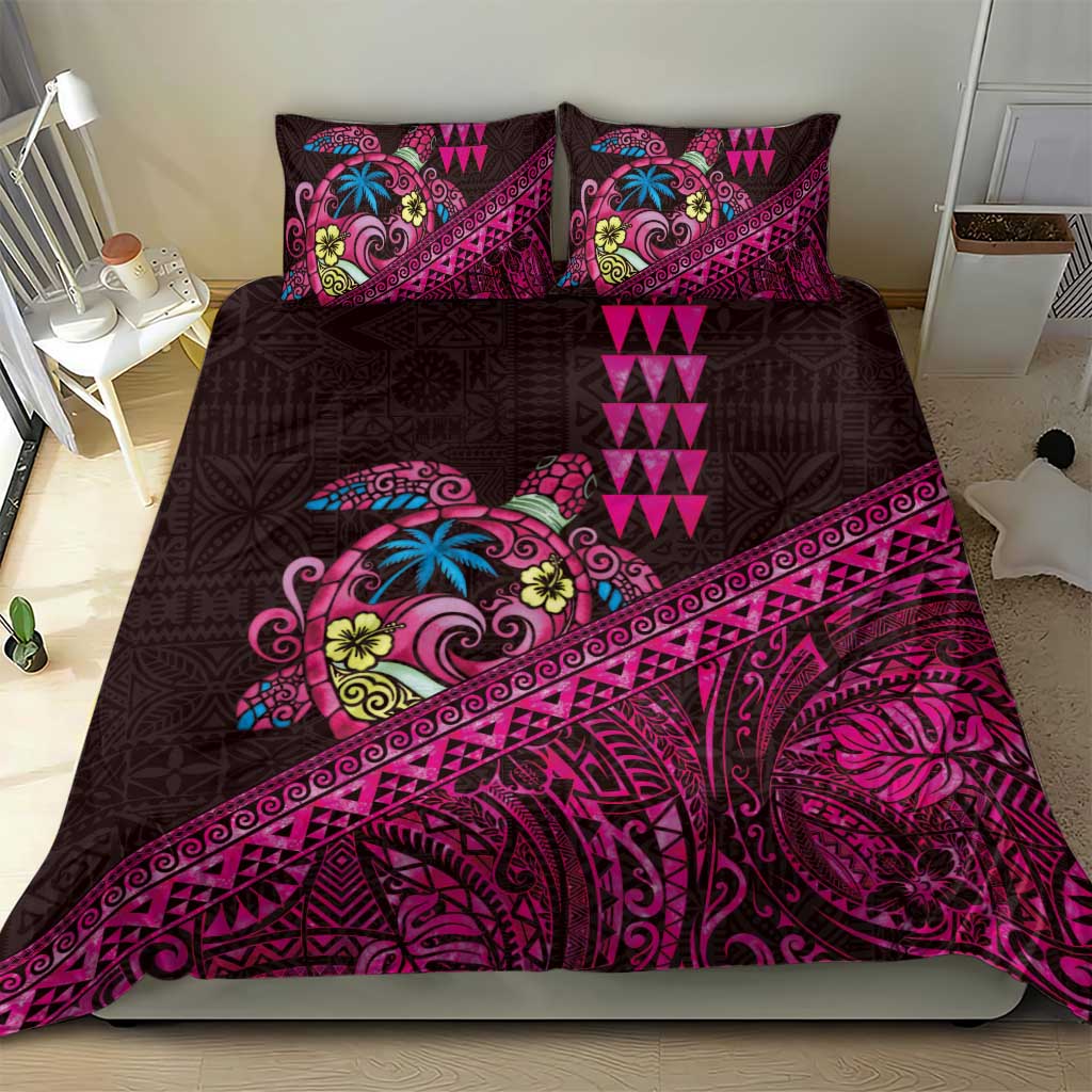 Hawaiian Abstract Sea Turtle Bedding Set Polynesian Tapa Art and Kakau Tattoo Pink WaterColor LT03 - Polynesian Pride