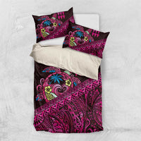 Hawaiian Abstract Sea Turtle Bedding Set Polynesian Tapa Art and Kakau Tattoo Pink WaterColor LT03 US Twin 172cm x 218cm Black - Polynesian Pride