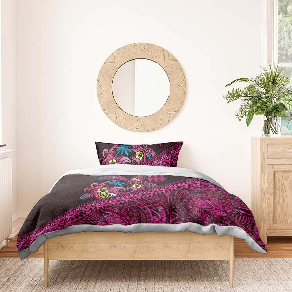 Hawaiian Abstract Sea Turtle Bedding Set Polynesian Tapa Art and Kakau Tattoo Pink WaterColor LT03 - Polynesian Pride