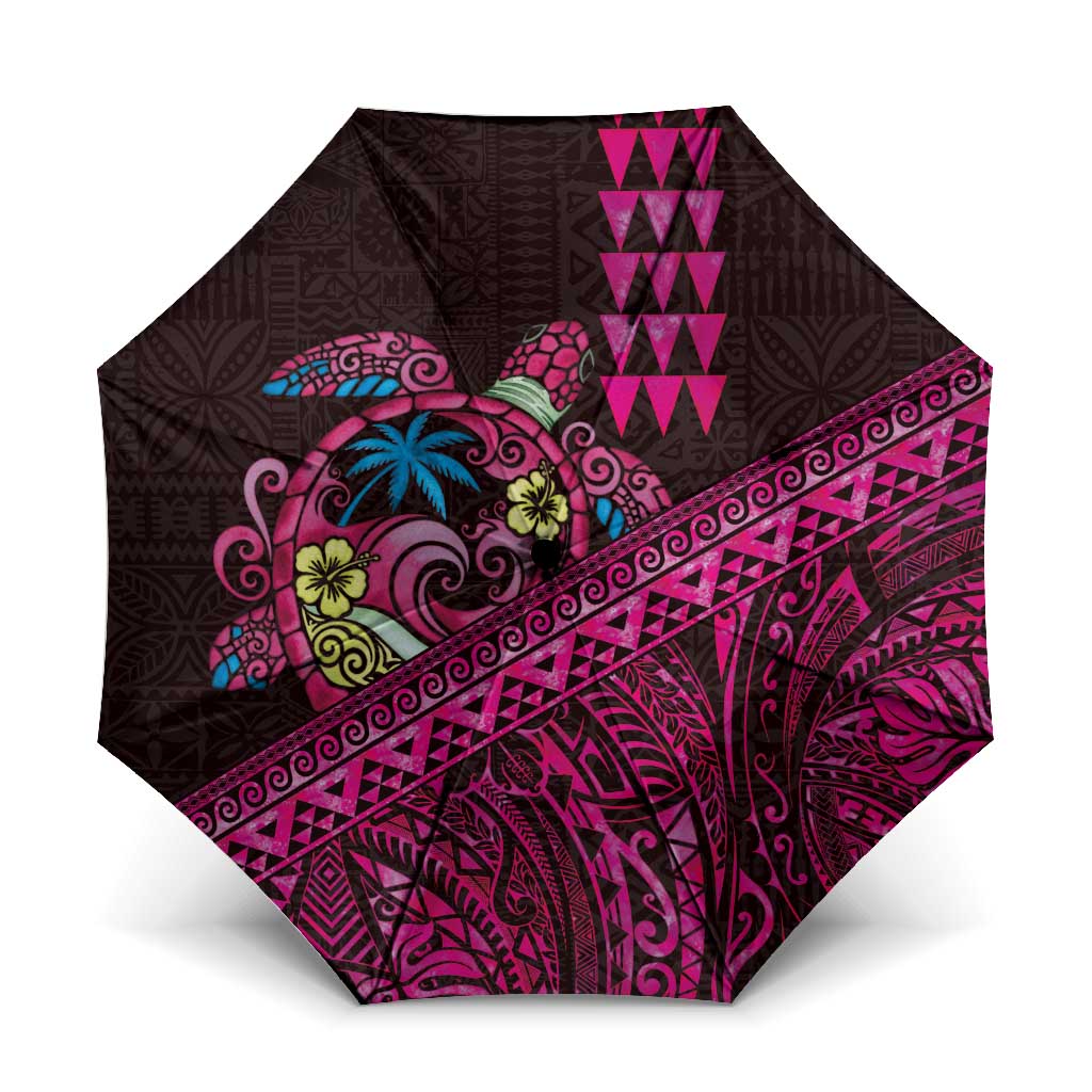 Hawaiian Abstract Sea Turtle Umbrella Polynesian Tapa Art and Kakau Tattoo Pink WaterColor LT03 One Size Folded 11.42 inch Opened Diameter 37.4 inch Black - Polynesian Pride