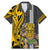 Hawaii Island Family Matching Mermaid Dress and Hawaiian Shirt Hawaiian Warrior and Kakau Symbols Abstract Tattoo LT03 Dad's Shirt - Short Sleeve Yellow - Polynesian Pride