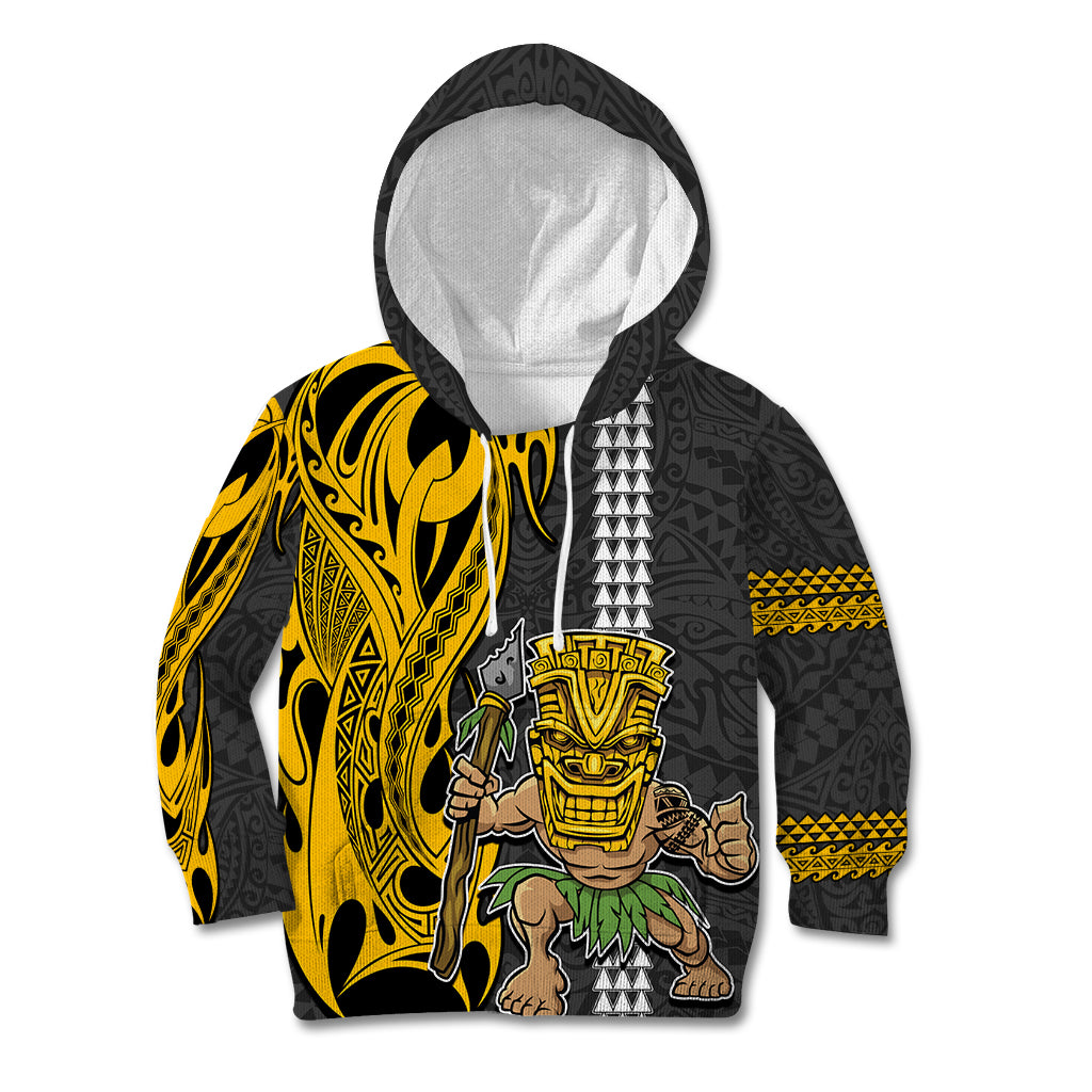 Hawaii Island Kid Hoodie Hawaiian Warrior and Kakau Symbols Abstract Tattoo LT03 Yellow - Polynesian Pride