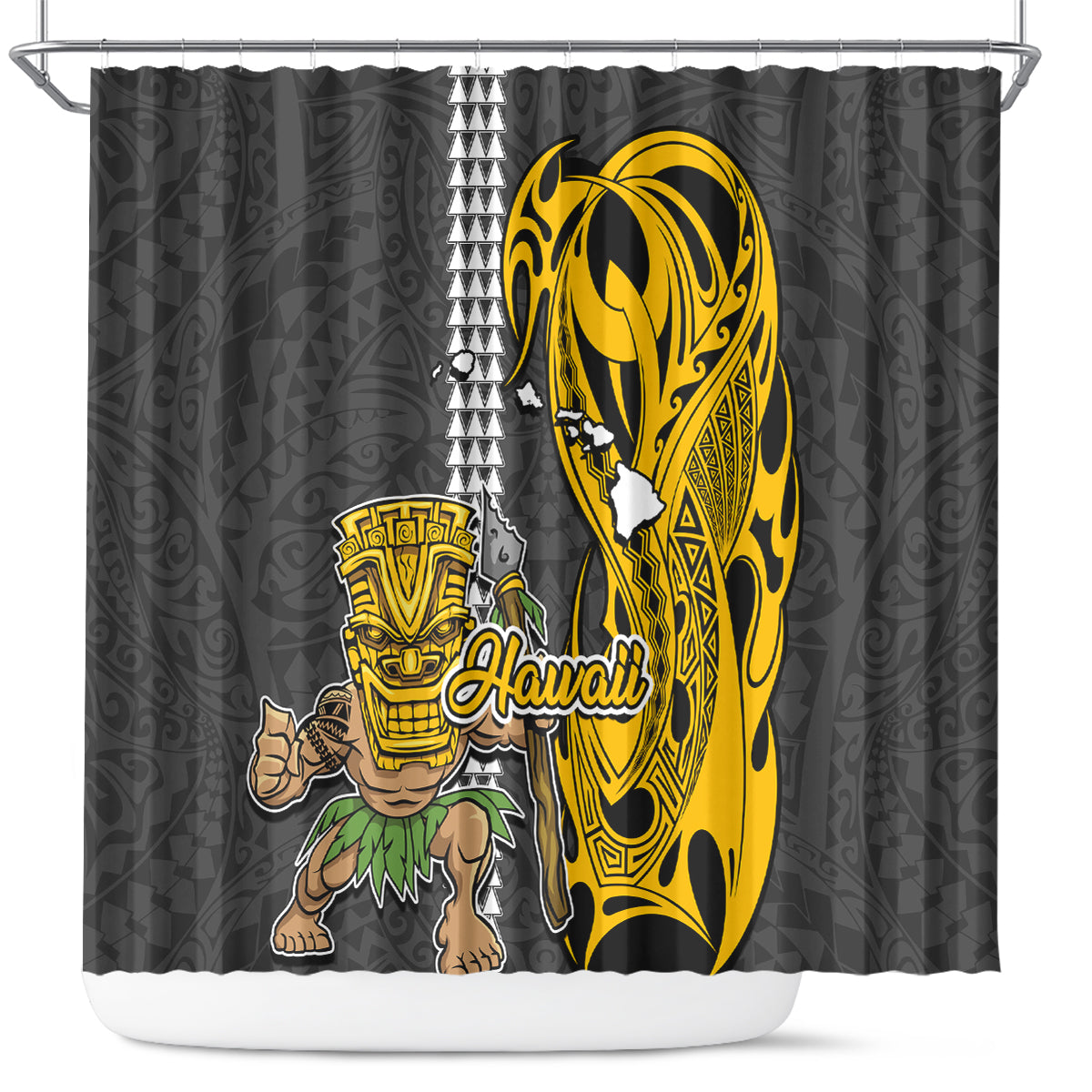 Hawaii Island Shower Curtain Hawaiian Warrior and Kakau Symbols Abstract Tattoo LT03 Yellow - Polynesian Pride