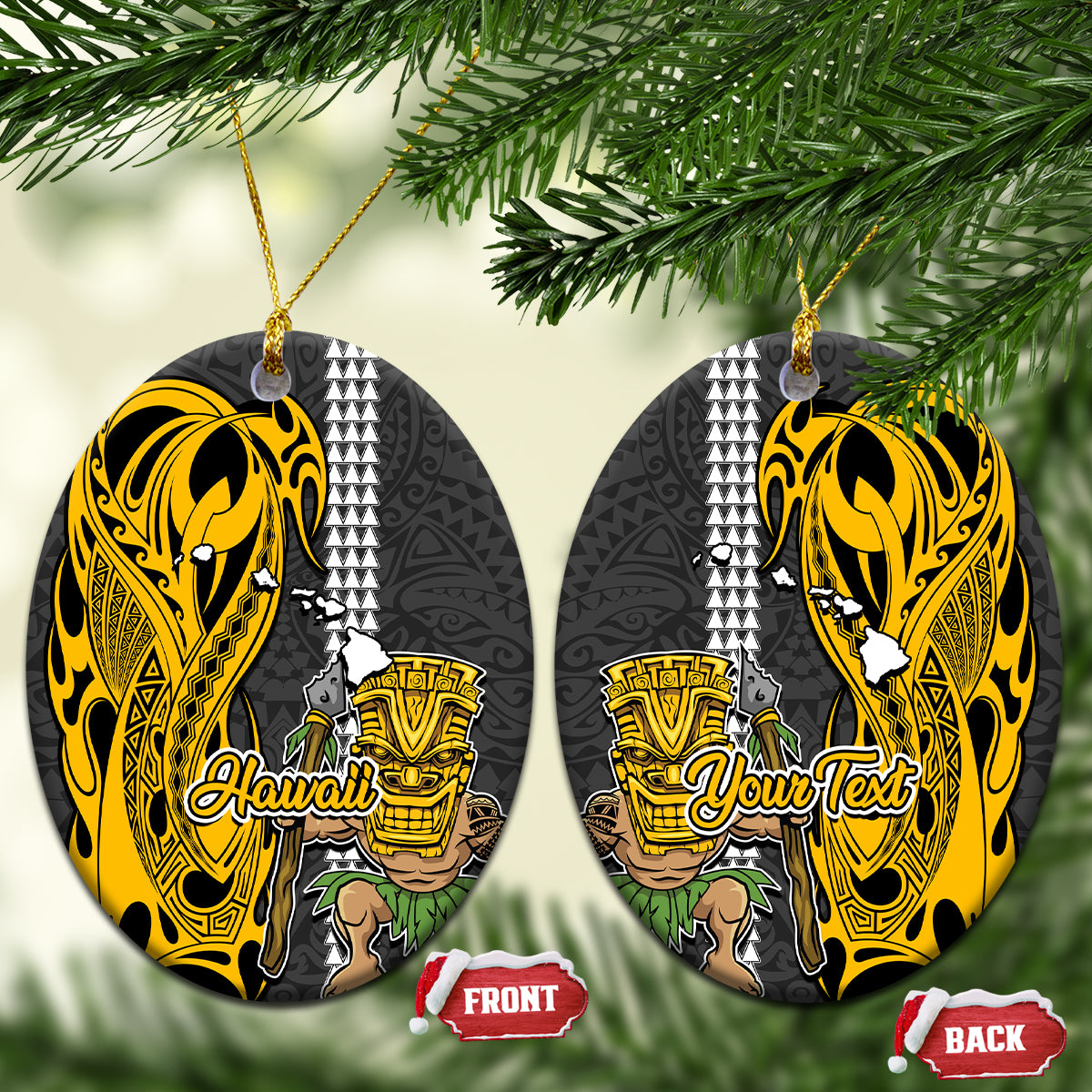 Custom Hawaii Hawaii Island Ceramic Ornament Hawaiian Warrior and Kakau Symbols Abstract Tattoo LT03 - Polynesian Pride