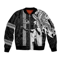 Hawaii Island Sleeve Zip Bomber Jacket Hawaiian King and Kakau Symbols Abstract Shoulder Tattoo LT03 Unisex Black - Polynesian Pride