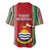 Kiribati Christmas Baseball Jersey Santa With Gift Bag Behind Ribbons Seamless Red Maori LT03 - Polynesian Pride