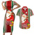 Kiribati Christmas Couples Matching Short Sleeve Bodycon Dress and Hawaiian Shirt Santa With Gift Bag Behind Ribbons Seamless Red Maori LT03 Red - Polynesian Pride