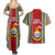 Kiribati Christmas Couples Matching Summer Maxi Dress and Hawaiian Shirt Santa With Gift Bag Behind Ribbons Seamless Red Maori LT03 - Polynesian Pride