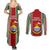 Kiribati Christmas Couples Matching Summer Maxi Dress and Long Sleeve Button Shirts Santa With Gift Bag Behind Ribbons Seamless Red Maori LT03 - Polynesian Pride