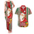 Kiribati Christmas Couples Matching Tank Maxi Dress and Hawaiian Shirt Santa With Gift Bag Behind Ribbons Seamless Red Maori LT03 Red - Polynesian Pride