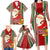 Kiribati Christmas Family Matching Long Sleeve Bodycon Dress and Hawaiian Shirt Santa With Gift Bag Behind Ribbons Seamless Red Maori LT03 - Polynesian Pride