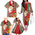 Kiribati Christmas Family Matching Off Shoulder Long Sleeve Dress and Hawaiian Shirt Santa With Gift Bag Behind Ribbons Seamless Red Maori LT03 - Polynesian Pride