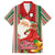 Kiribati Christmas Family Matching Off Shoulder Long Sleeve Dress and Hawaiian Shirt Santa With Gift Bag Behind Ribbons Seamless Red Maori LT03 Dad's Shirt - Short Sleeve Red - Polynesian Pride