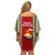 Kiribati Christmas Family Matching Off Shoulder Short Dress and Hawaiian Shirt Santa With Gift Bag Behind Ribbons Seamless Red Maori LT03 - Polynesian Pride