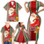 Kiribati Christmas Family Matching Short Sleeve Bodycon Dress and Hawaiian Shirt Santa With Gift Bag Behind Ribbons Seamless Red Maori LT03 - Polynesian Pride