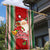 Kiribati Christmas Garden Flag Santa With Gift Bag Behind Ribbons Seamless Red Maori LT03 - Polynesian Pride