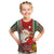 Kiribati Christmas Kid T Shirt Santa With Gift Bag Behind Ribbons Seamless Red Maori LT03 Red - Polynesian Pride