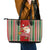 Kiribati Christmas Leather Tote Bag Santa With Gift Bag Behind Ribbons Seamless Red Maori LT03 - Polynesian Pride