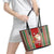 Kiribati Christmas Leather Tote Bag Santa With Gift Bag Behind Ribbons Seamless Red Maori LT03 - Polynesian Pride