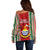 Kiribati Christmas Off Shoulder Sweater Santa With Gift Bag Behind Ribbons Seamless Red Maori LT03 - Polynesian Pride