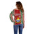 Kiribati Christmas Off Shoulder Sweater Santa With Gift Bag Behind Ribbons Seamless Red Maori LT03 - Polynesian Pride