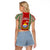 Kiribati Christmas Raglan Cropped T Shirt Santa With Gift Bag Behind Ribbons Seamless Red Maori LT03 - Polynesian Pride