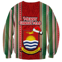 Kiribati Christmas Sweatshirt Santa With Gift Bag Behind Ribbons Seamless Red Maori LT03 - Polynesian Pride