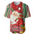 Custom Kiribati Christmas Baseball Jersey Santa With Gift Bag Behind Ribbons Seamless Red Maori LT03 Red - Polynesian Pride