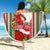 Custom Kiribati Christmas Beach Blanket Santa With Gift Bag Behind Ribbons Seamless Red Maori LT03 - Wonder Print Shop