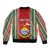 Custom Kiribati Christmas Bomber Jacket Santa With Gift Bag Behind Ribbons Seamless Red Maori LT03 - Polynesian Pride