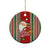 Custom Kiribati Christmas Ceramic Ornament Santa With Gift Bag Behind Ribbons Seamless Red Maori LT03 - Polynesian Pride