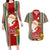 Custom Kiribati Christmas Couples Matching Long Sleeve Bodycon Dress and Hawaiian Shirt Santa With Gift Bag Behind Ribbons Seamless Red Maori LT03 Red - Polynesian Pride