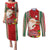 Custom Kiribati Christmas Couples Matching Puletasi Dress and Long Sleeve Button Shirts Santa With Gift Bag Behind Ribbons Seamless Red Maori LT03 Red - Polynesian Pride