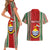 Custom Kiribati Christmas Couples Matching Short Sleeve Bodycon Dress and Hawaiian Shirt Santa With Gift Bag Behind Ribbons Seamless Red Maori LT03 - Polynesian Pride