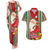 Custom Kiribati Christmas Couples Matching Tank Maxi Dress and Hawaiian Shirt Santa With Gift Bag Behind Ribbons Seamless Red Maori LT03 Red - Polynesian Pride