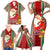 Custom Kiribati Christmas Family Matching Short Sleeve Bodycon Dress and Hawaiian Shirt Santa With Gift Bag Behind Ribbons Seamless Red Maori LT03 - Polynesian Pride