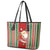 Custom Kiribati Christmas Leather Tote Bag Santa With Gift Bag Behind Ribbons Seamless Red Maori LT03 - Polynesian Pride