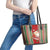 Custom Kiribati Christmas Leather Tote Bag Santa With Gift Bag Behind Ribbons Seamless Red Maori LT03 - Polynesian Pride