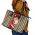 Custom Kiribati Christmas Leather Tote Bag Santa With Gift Bag Behind Ribbons Seamless Red Maori LT03 - Polynesian Pride