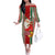 Custom Kiribati Christmas Off The Shoulder Long Sleeve Dress Santa With Gift Bag Behind Ribbons Seamless Red Maori LT03 Women Red - Polynesian Pride