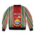 Custom Kiribati Christmas Sleeve Zip Bomber Jacket Santa With Gift Bag Behind Ribbons Seamless Red Maori LT03 - Polynesian Pride
