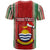 Custom Kiribati Christmas T Shirt Santa With Gift Bag Behind Ribbons Seamless Red Maori LT03 - Polynesian Pride
