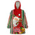 Custom Kiribati Christmas Wearable Blanket Hoodie Santa With Gift Bag Behind Ribbons Seamless Red Maori LT03 One Size Red - Polynesian Pride